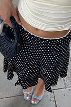 Polka Dot Ruffle-Trim Bodycon Midi Skirt