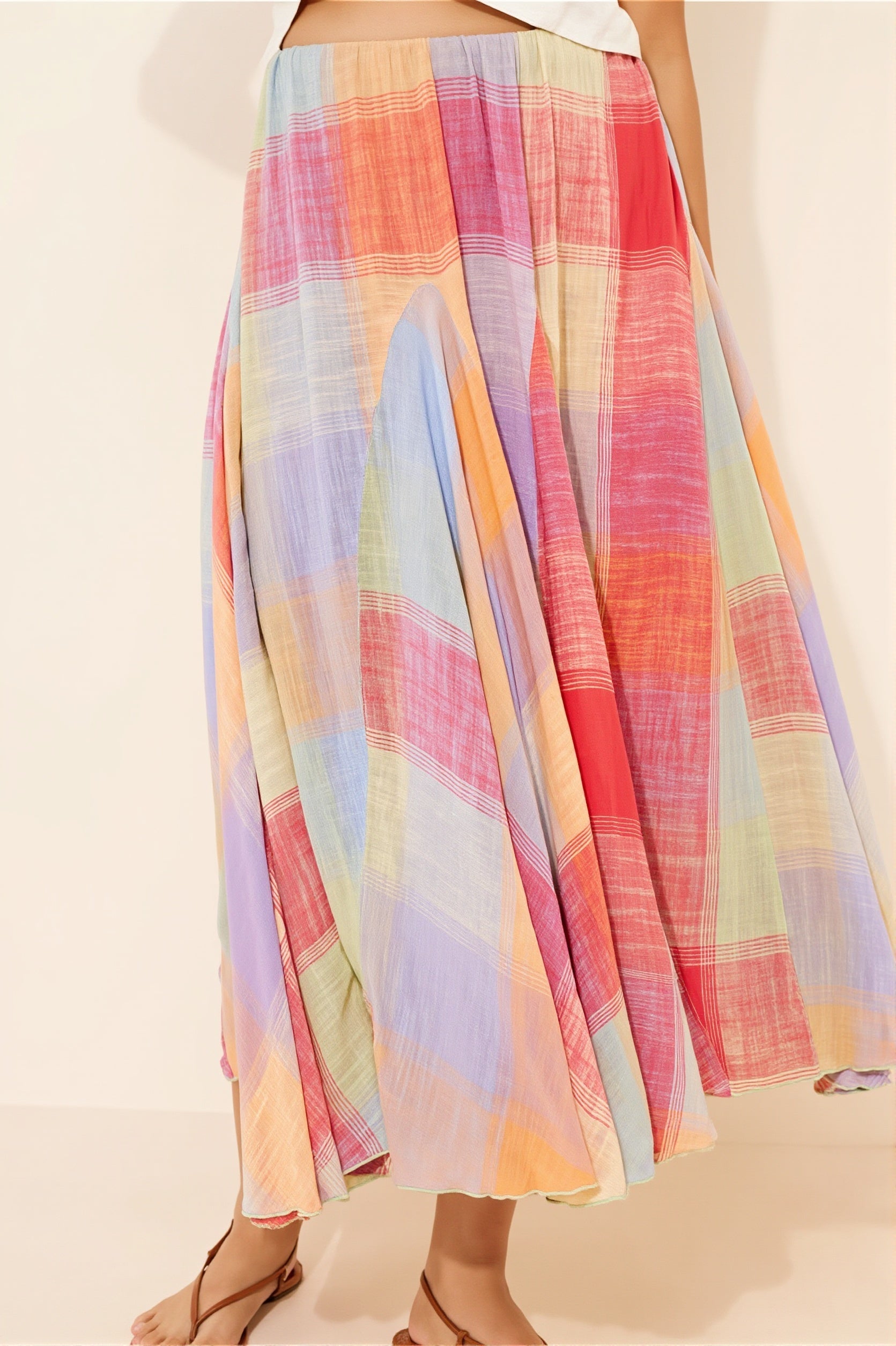 Plaid Flared Maxi Skirt
