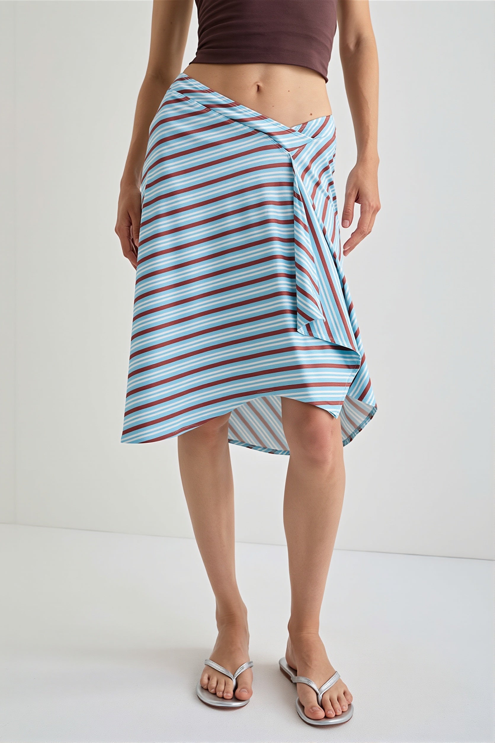 Striped Irregular Midi Skirt