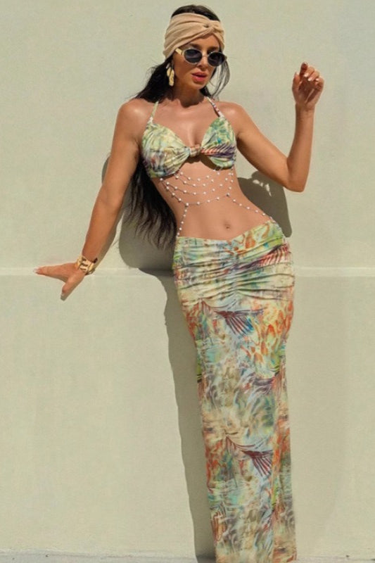 Halter Open-Back Slinky Maxi Dress