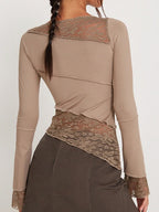 Floral-Detail Slim Long-Sleeve Top