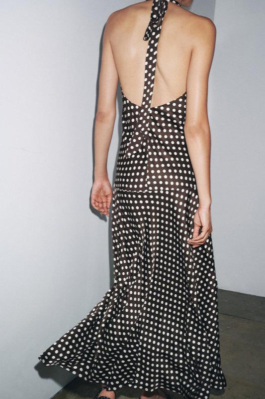 Polka Dot Halter-Neck Maxi Dress