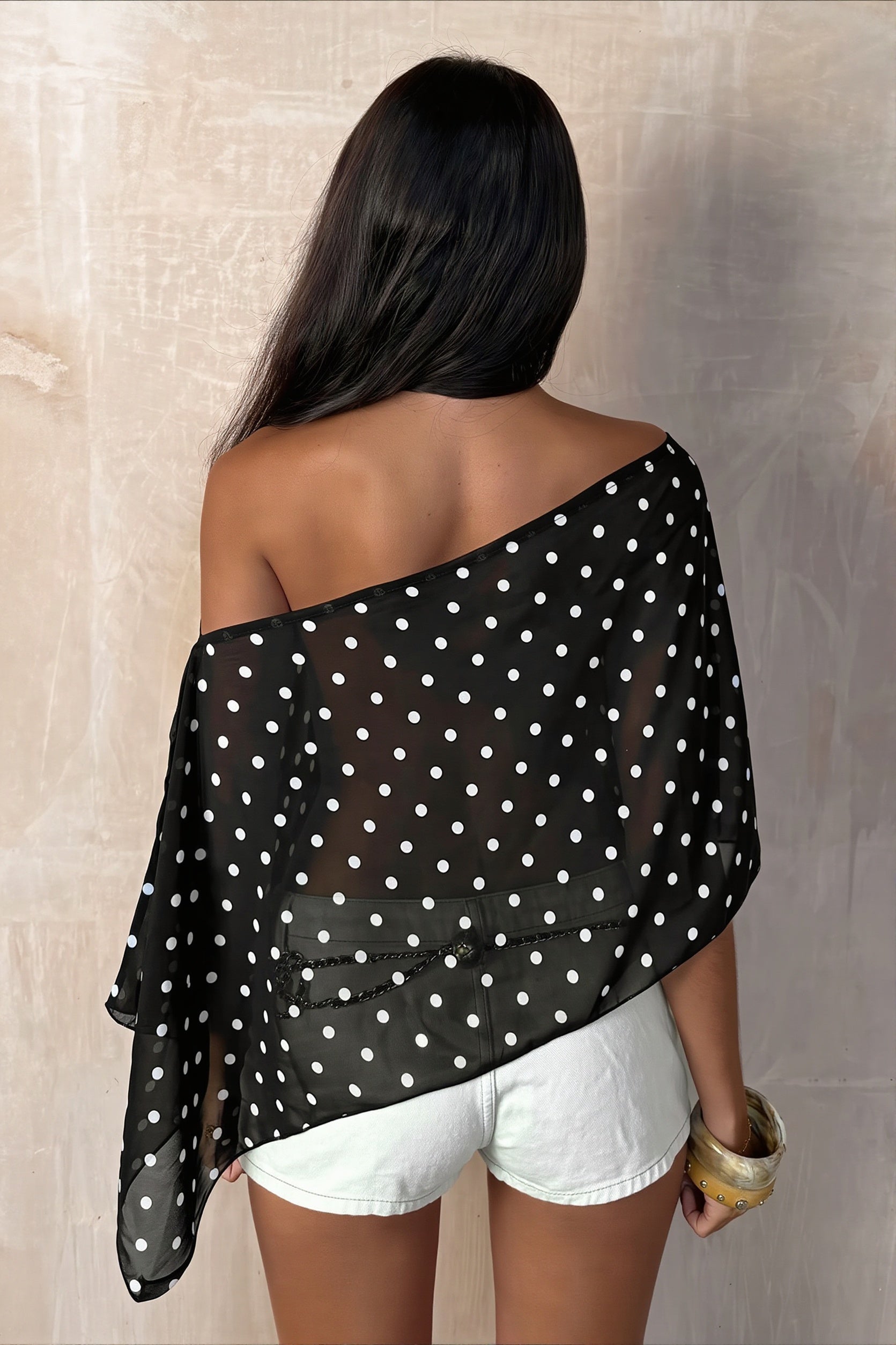 Chiffon Polka Dot Asymmetric Blouse
