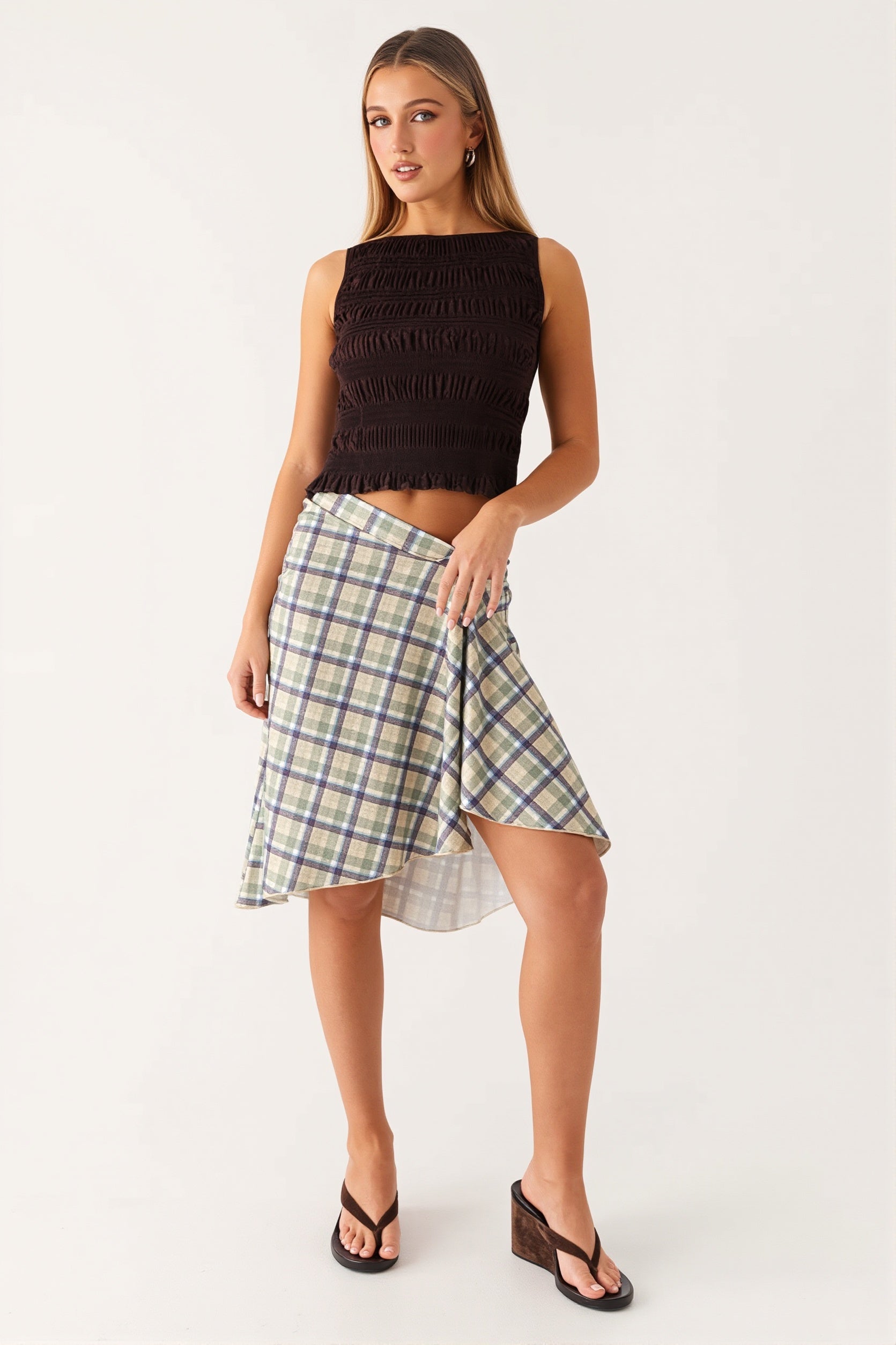 Striped Irregular Midi Skirt