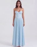 Siena Ocean-Blue Georgette Pleated Maxi Dress