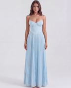 Siena Ocean-Blue Georgette Pleated Maxi Dress