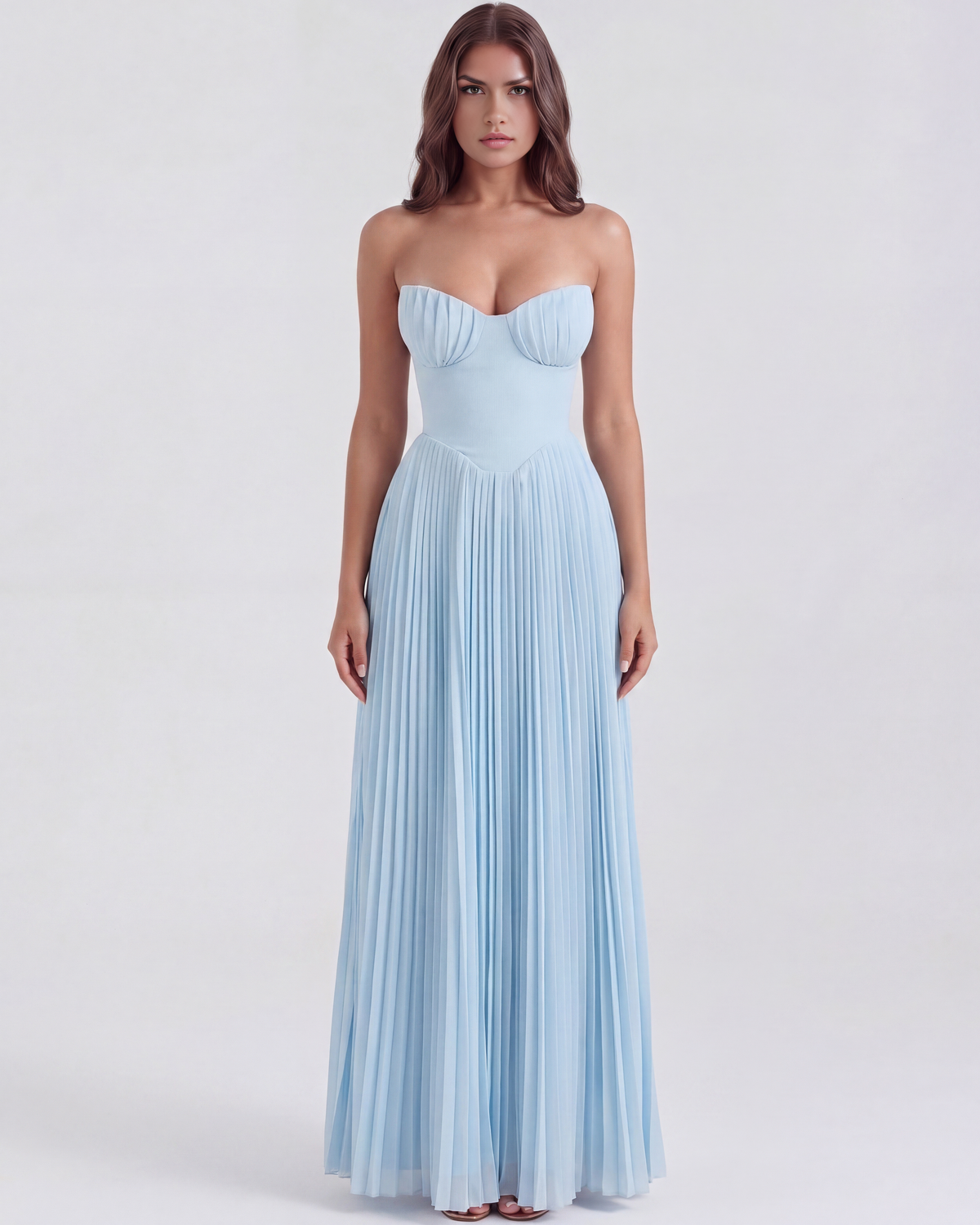 Siena Ocean-Blue Georgette Pleated Maxi Dress