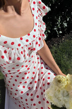 Polka Dot Cami A-Line Ruffle Maxi Dress