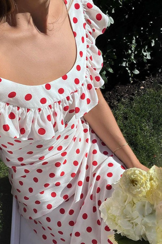 Polka Dot Cami A-Line Ruffle Maxi Dress