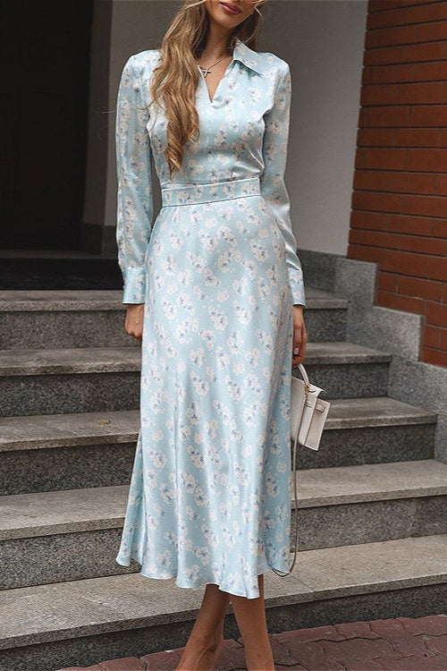 Floral Satin Collared Dress