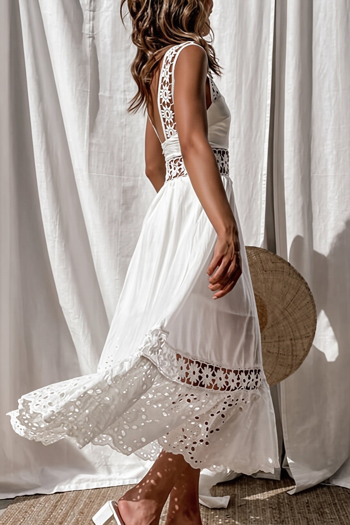 Lace Cutout Swing Boho Dress