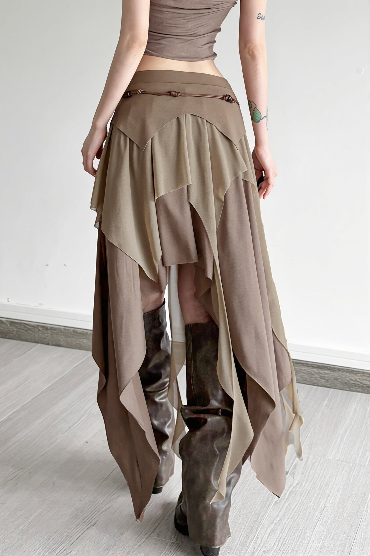 High-Waist Layered Split Skirt