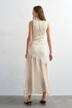 Ribbed-Knit Mesh-Splice Maxi Dress