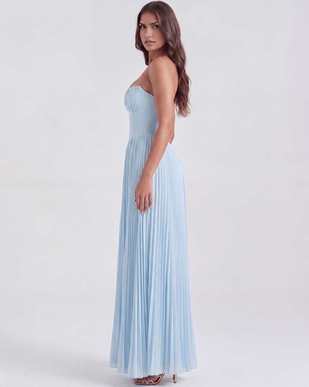 Siena Ocean-Blue Georgette Pleated Maxi Dress
