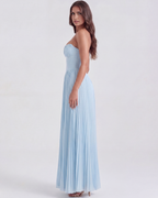Siena Ocean-Blue Georgette Pleated Maxi Dress