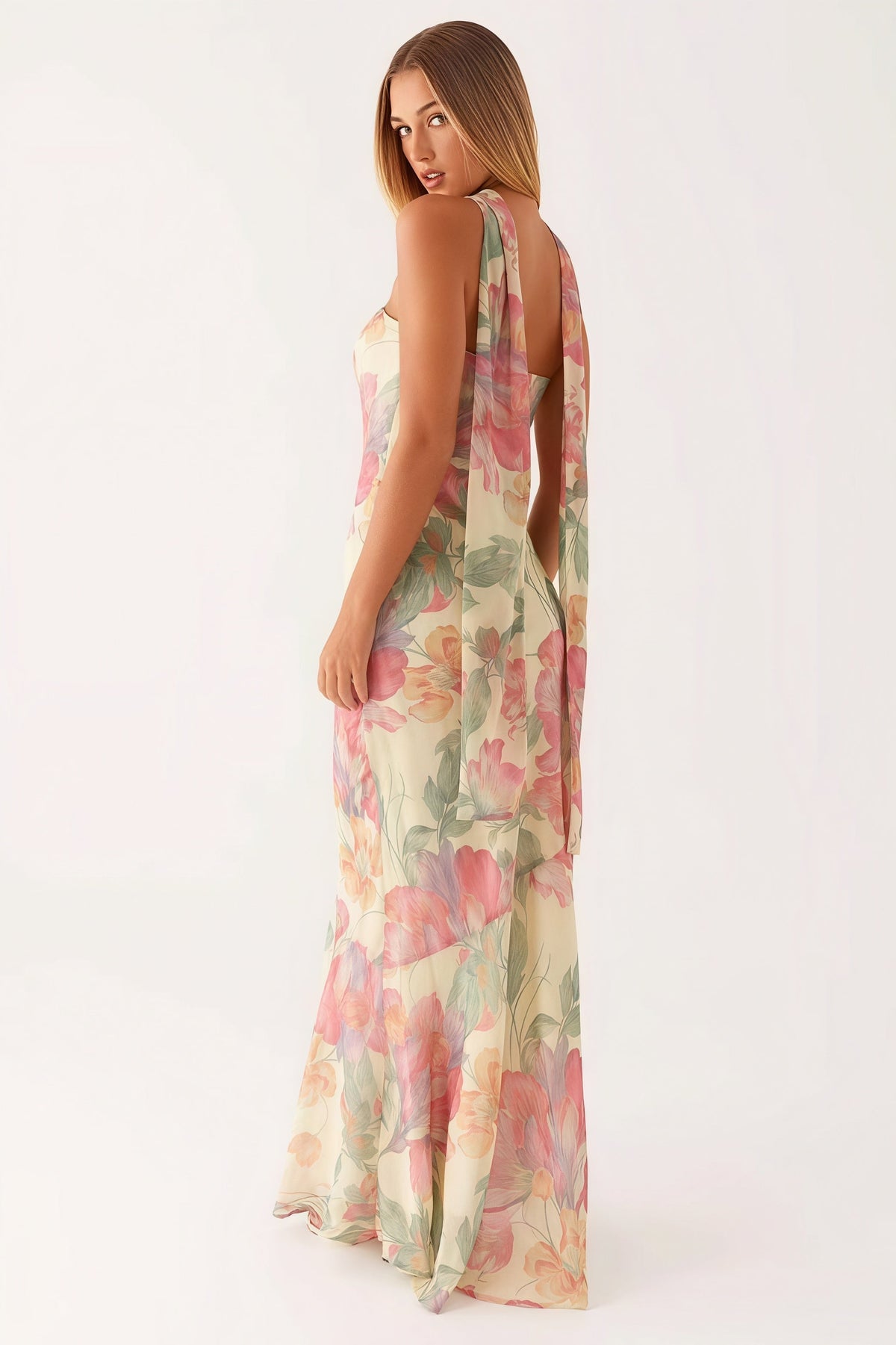 Floral Tie Fishtail Maxi Dress
