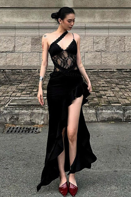 Lace-Patch Sheer Mini Dress