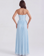 Siena Ocean-Blue Georgette Pleated Maxi Dress