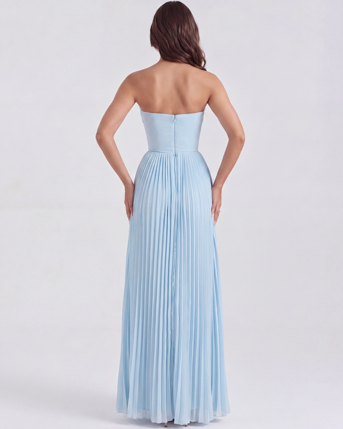 Siena Ocean-Blue Georgette Pleated Maxi Dress
