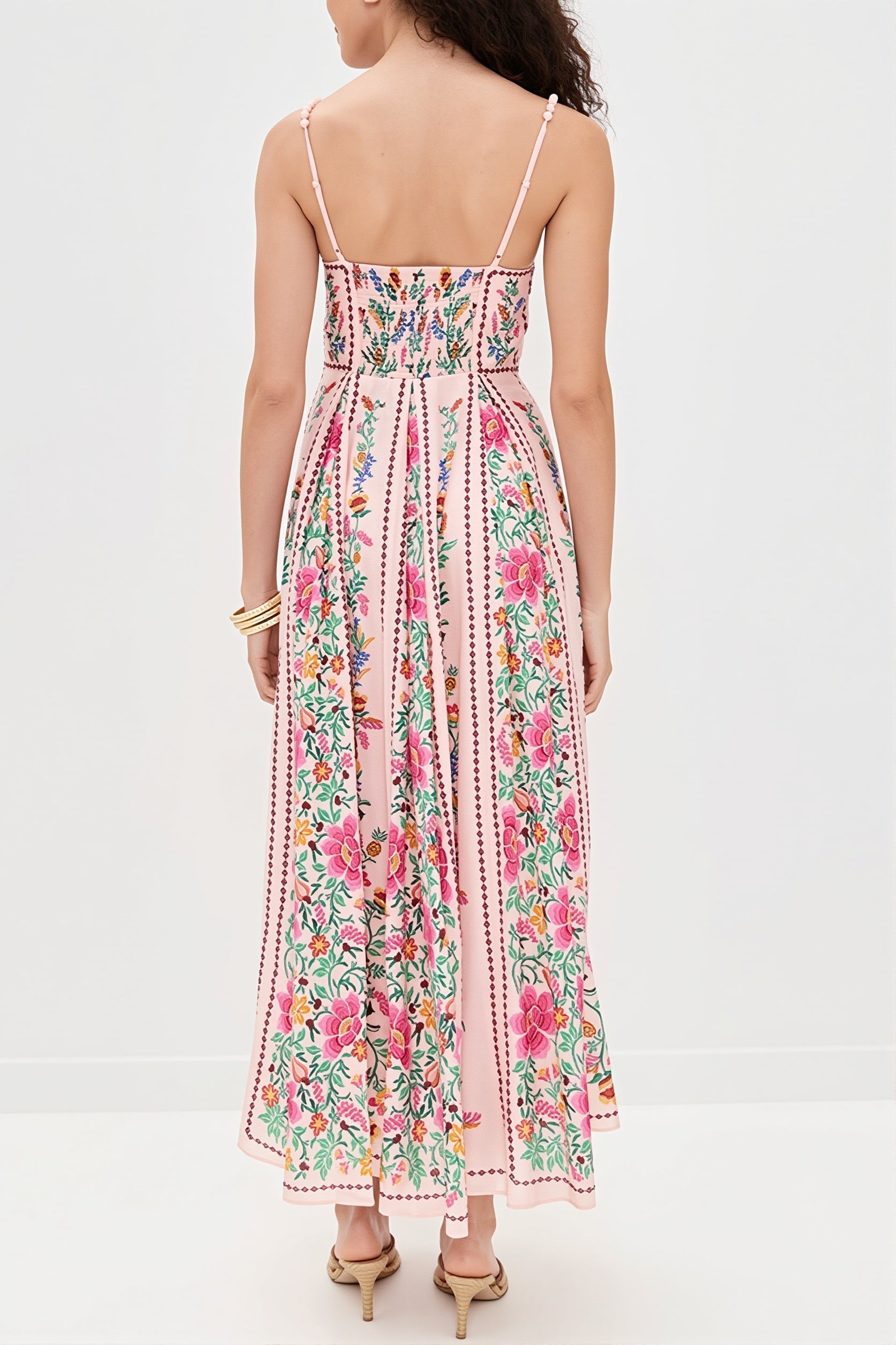 Floral Linen Spaghetti-Strap Boho Dress
