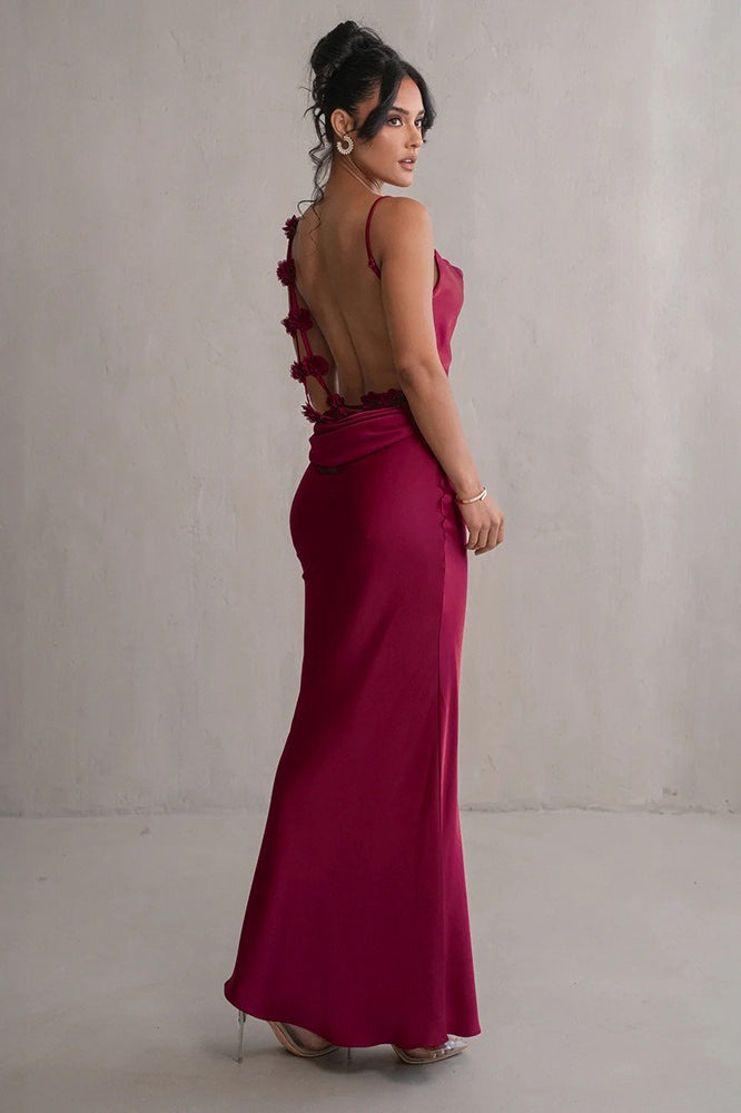 Satin Cami Backless Prom Dress