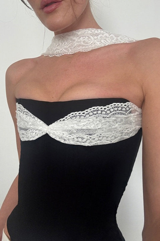 Lace-Patch Tube Tank Top