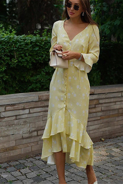 Floral Asymmetric Ruffle Dress