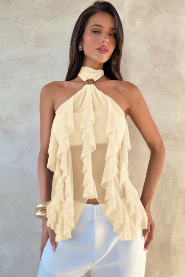 Solid Ruffle Halter Top