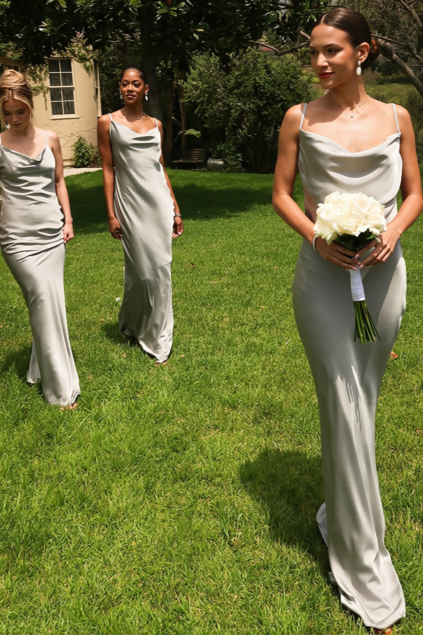 3D-Flower Cami Open-Back Maxi Dress