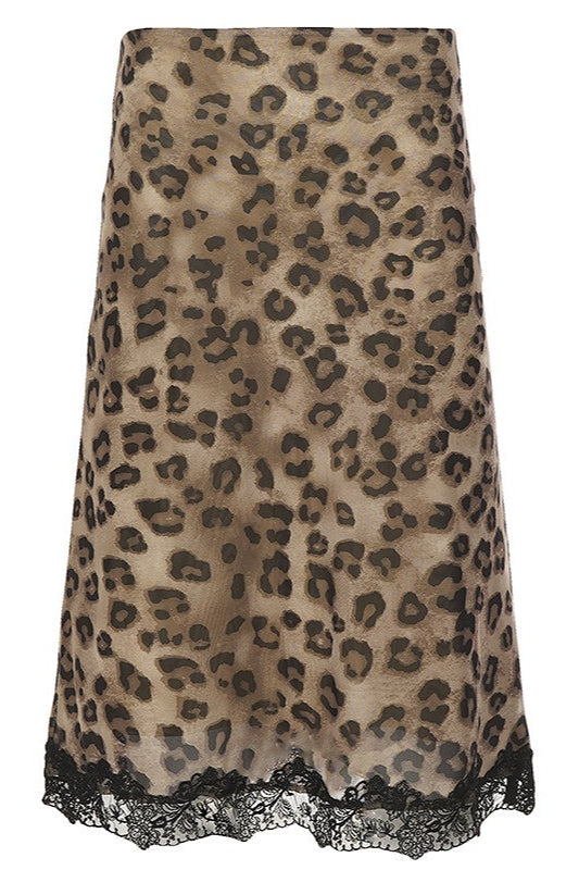 Leopard Lace-Mesh Low-Waist Skirt