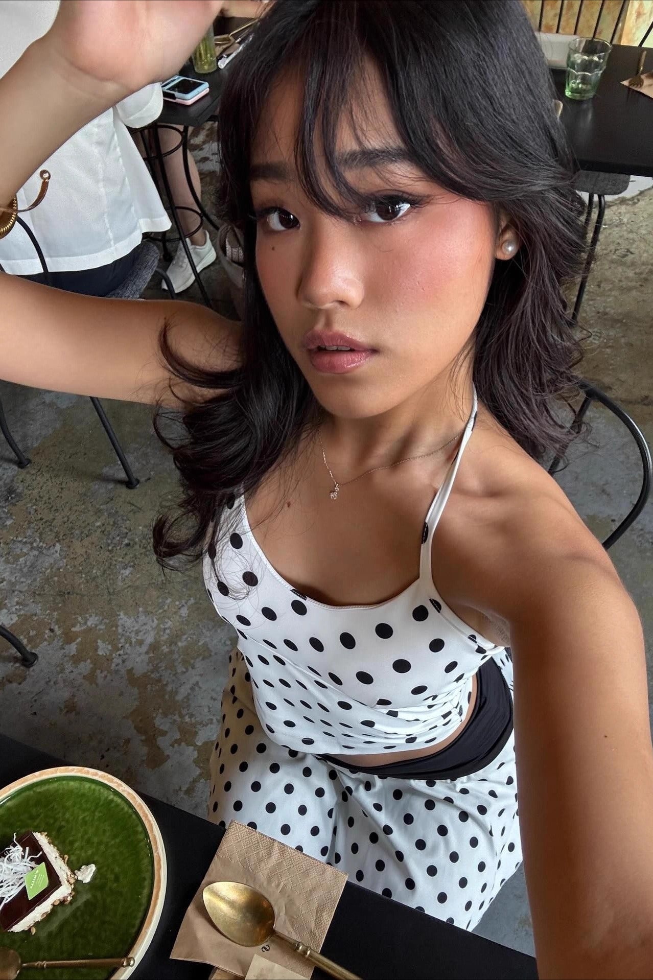 Polka Dot Halter Crop Skirt Set