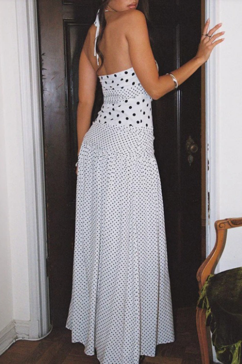 Polka Dot Lace Square-Neck Cami Maxi Dress