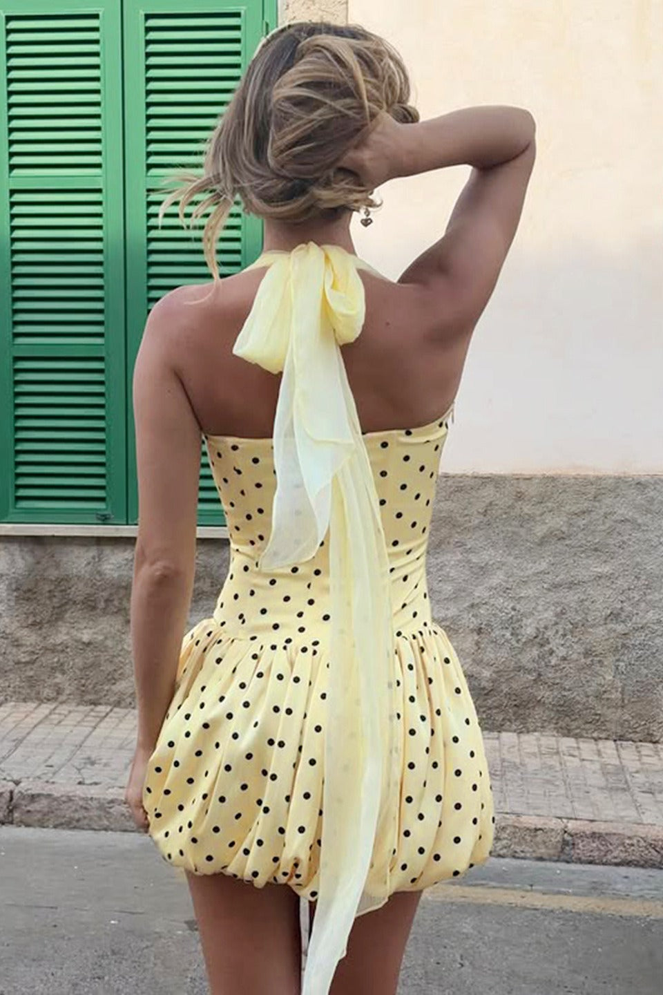 Polka Dot Halter Tulip Mini Dress