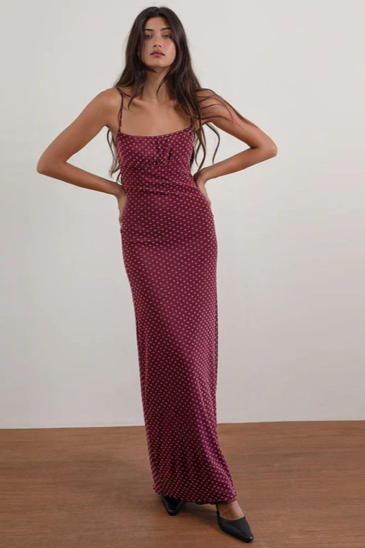 Polka Dot Cami Backless Maxi Dress