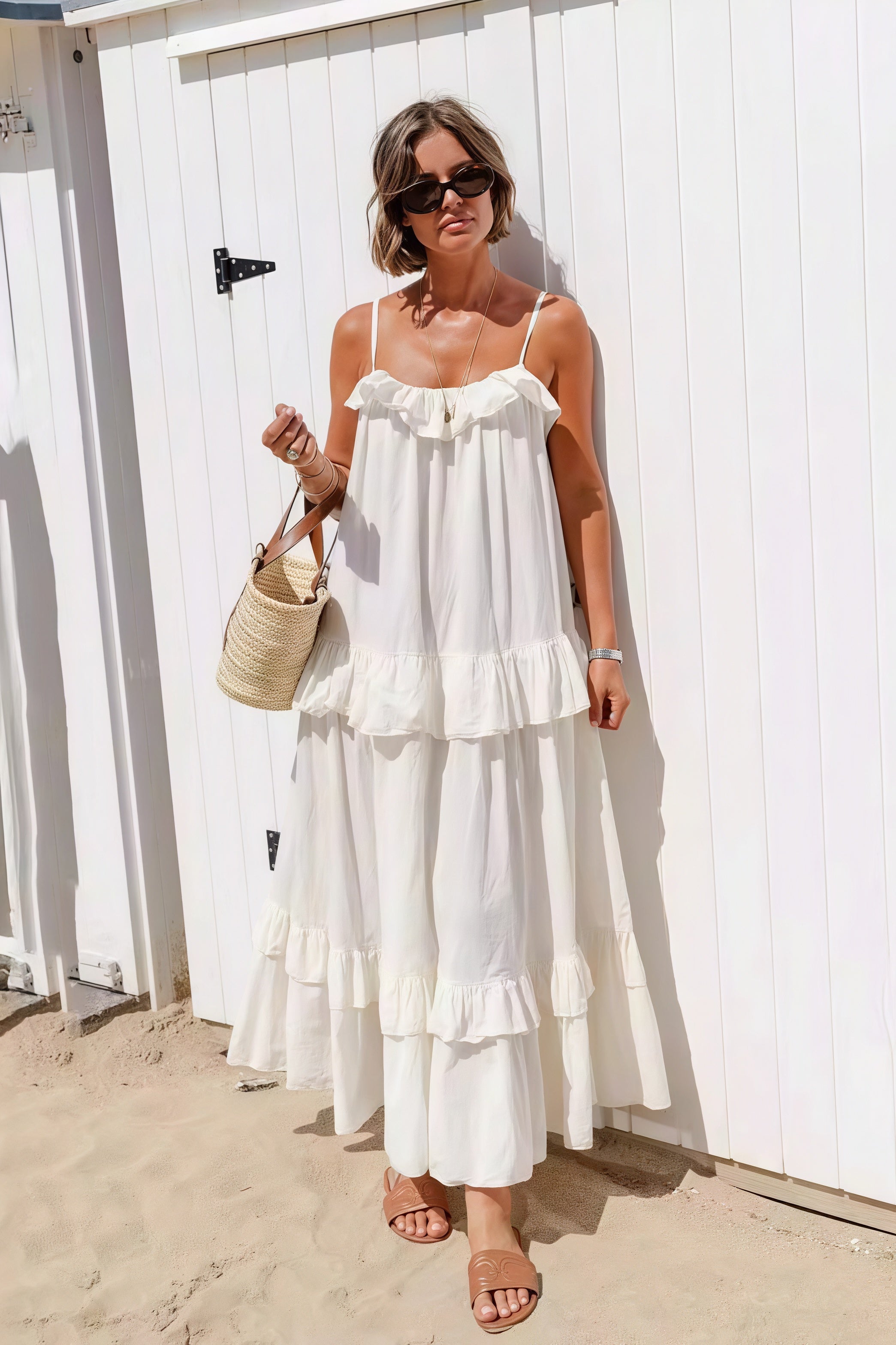 Ruffle-Hem Flowy Beach Maxi Dress
