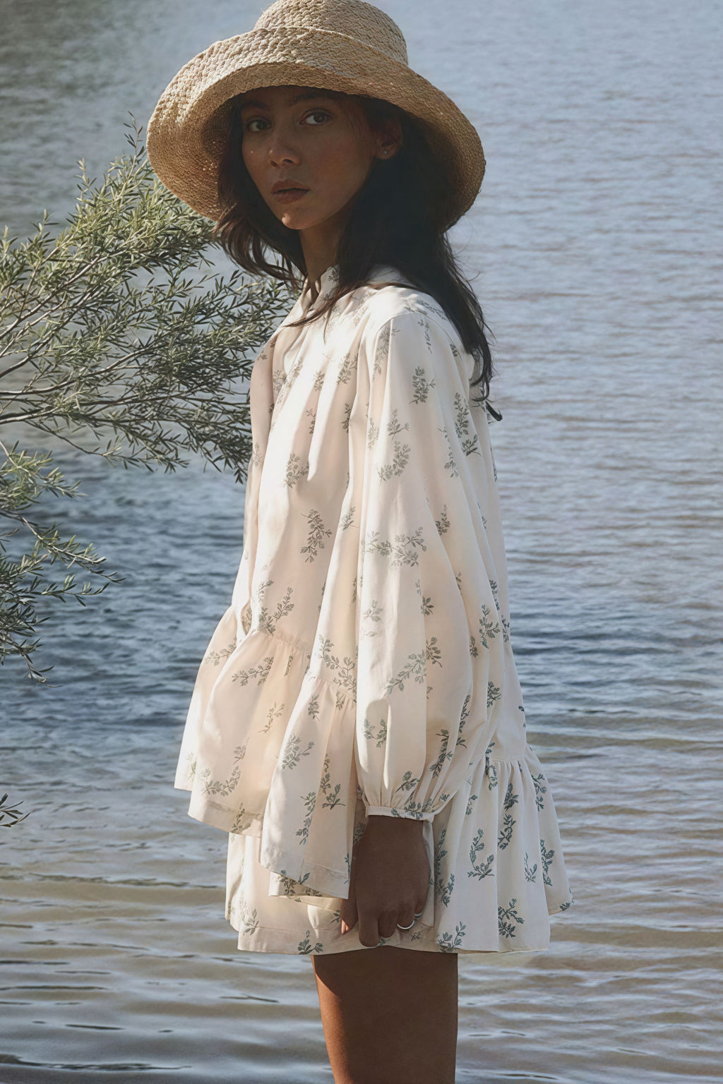Floral Puff-Sleeve Two-Piece Set
