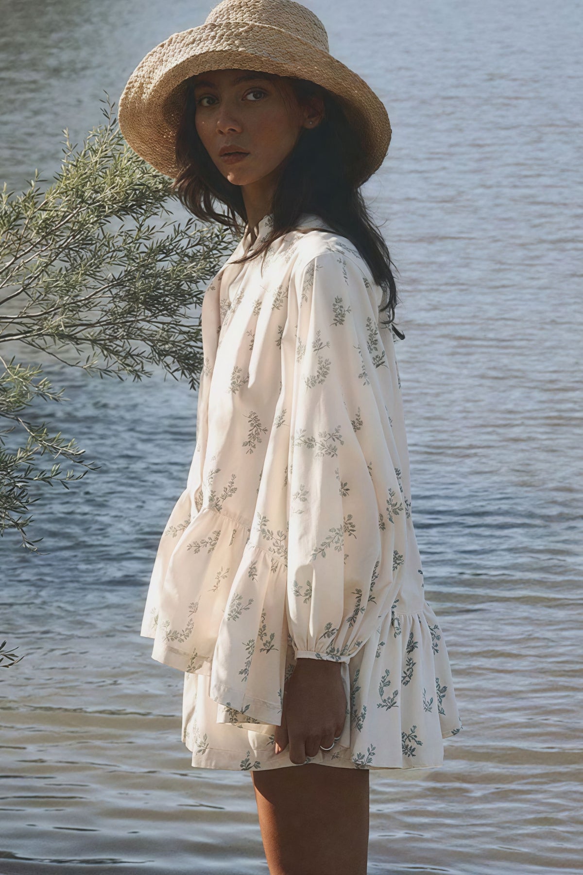 Floral Puff-Sleeve Two-Piece Set