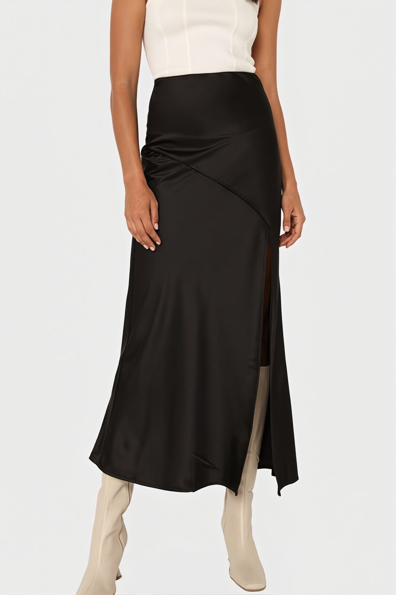 Satin Slit Bodycon Maxi Skirt
