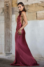 Satin Halter Backless Maxi Dress