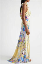 Floral Ruffle-Strap Backless Maxi Dress