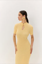 Knitted Round-Neck Short-Sleeve Bodycon Maxi Dress