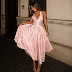 Jacquard Backless Lace-Up Corset Midi Dress