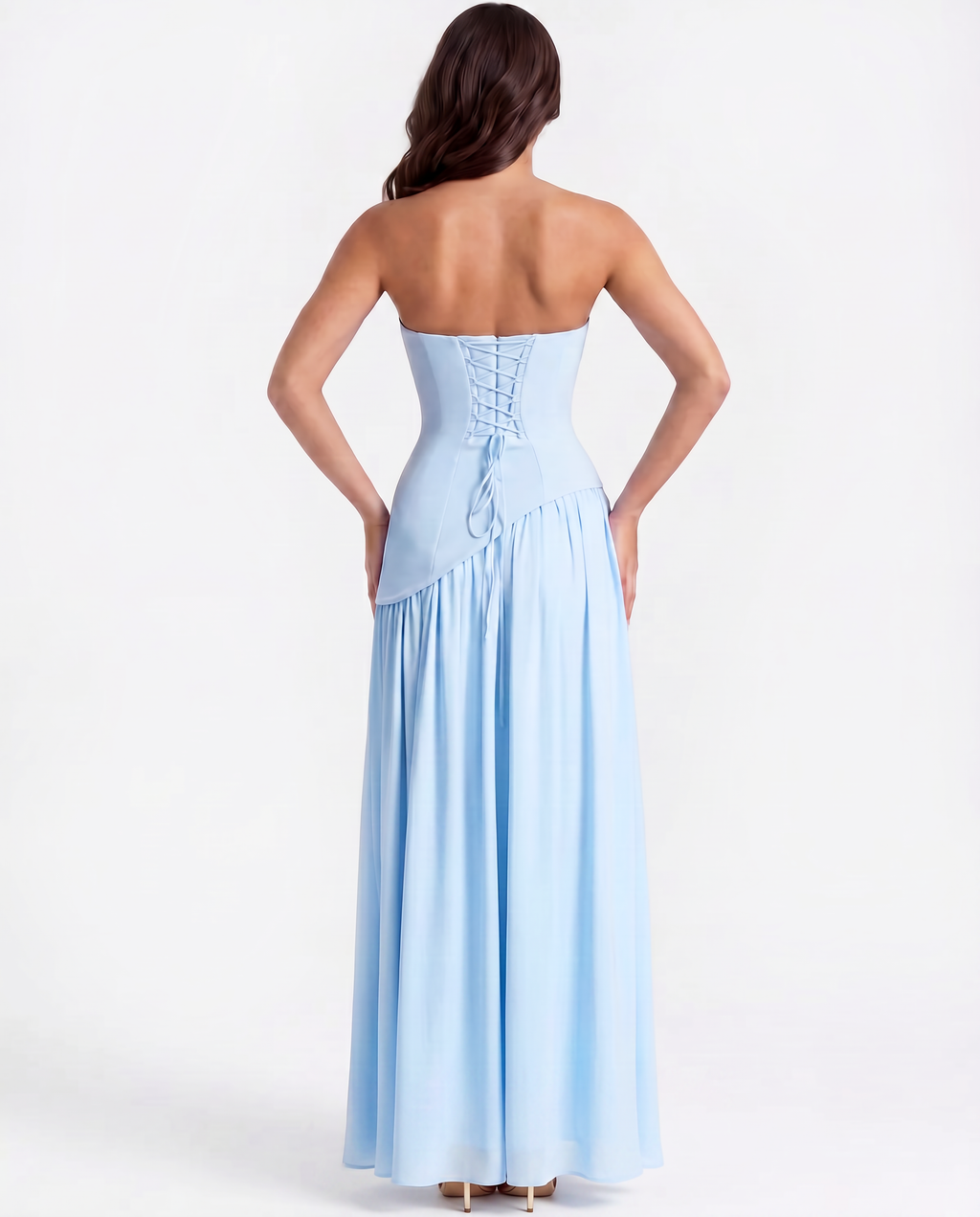 Serena Blue Strapless Crepe Maxi Dress
