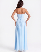 Serena Blue Strapless Crepe Maxi Dress