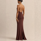 Ruffle Cowl-Neck Bodycon Maxi Dress