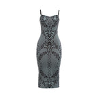 Plunge Cami Cutout-Back Print Maxi Dress