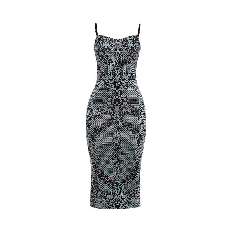 Plunge Cami Cutout-Back Print Maxi Dress