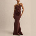 Ruffle Cowl-Neck Bodycon Maxi Dress
