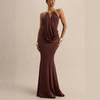 Ruffle Cowl-Neck Bodycon Maxi Dress