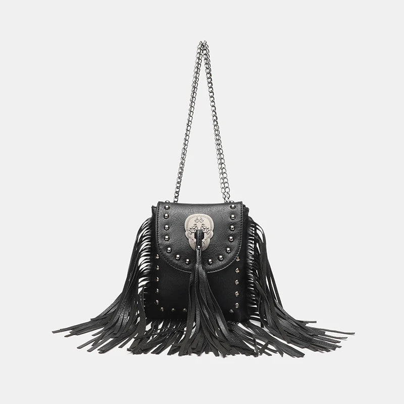 Chain-Tassel Studded Shoulder Bag